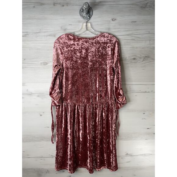 Indigo Dress Girls 18 Pink Crushed Velvet Long Sleeve Ruched Made USA Tie Cuffs - Picture 9 of 9